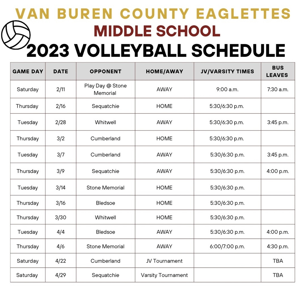 Middle School Volleyball Schedule